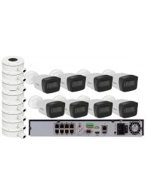 Комплект из 8-ми цилиндрических IP камер HiWatch (4Mpx/2.8mm) с питанием по PoE