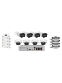 Комплект из 4-х купольных и 4-х цилиндрических IP камер HiWatch (2Mpx/2.8mm) с питанием по PoE