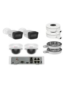 Комплект из 2-х купольных и 2-х цилиндрических IP камер HiWatch (2Mpx/2.8mm) с питанием по PoE