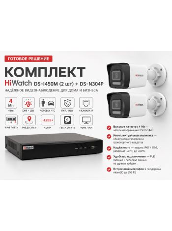 Комплект HiWatch DS-I450M (2шт) + DS-N304P