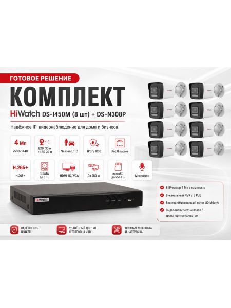 Комплект HiWatch DS-I450M (8шт) + DS-N308P