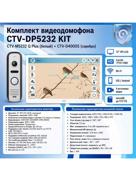 Комплект видеодомофона CTV-M5232 Q Plus KIT (M5232 Q Plus (белый) + CTV-D4000S (серый)) Комплект видеодомофона CTV-M5232 Q Plus KIT (M5232 Q Plus (белый) + CTV-D4000S (серый))