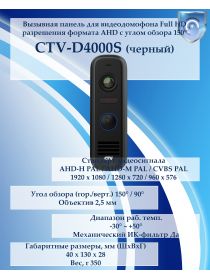 CTV-D4000S (черная) вызывная панель Full HD разрешения формата AHD для видеодомофонов с углом обзора 150°
