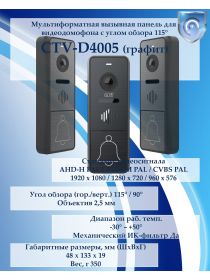 CTV-D4005 (графит) вызывная панель Full HD мультиформатная для видеодомофонов с углом обзора 115°