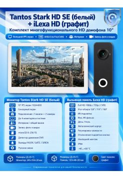 Tantos Stark HD SE (белый) и iLexa HD (графит) (комплект многофункционального домофона HD 10")