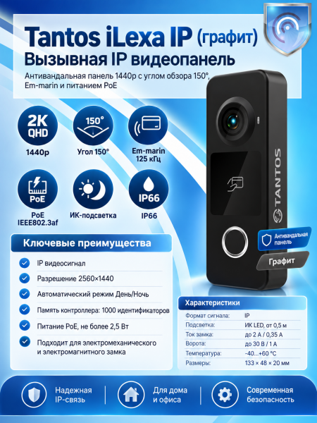 Tantos iLexa IP (графит) вызывная IP видеопанель