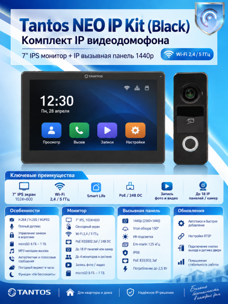 Tantos NEO IP Kit (Black) комплект IP видеодомофона