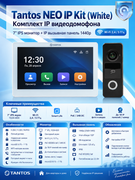 Tantos NEO IP Kit (White) комплект IP видеодомофона